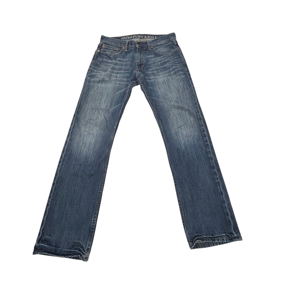 American Eagle Mens Slim Straight Jeans Blue‎ Medium Wash 31x32 100% Cotton 2012